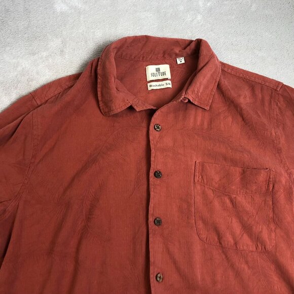 Solitude Mens Shirt Medium Short Sleeve 100% Silk Button Up Textured Casual Rust - Picture 3 of 11